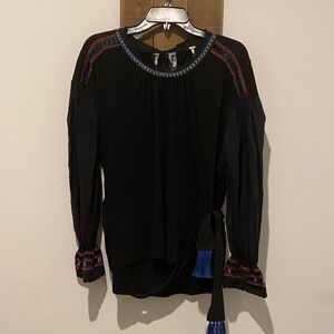 Free People Black Blouse with Blue and Red Details